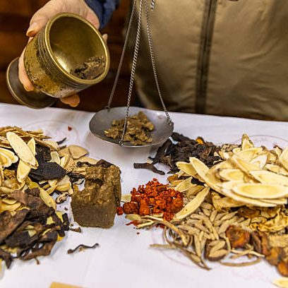 Old deployment of traditional Chinese medicine. Traditional Chinese medicine herbal, pharmacy.
